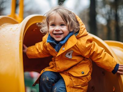 young boy on a slide